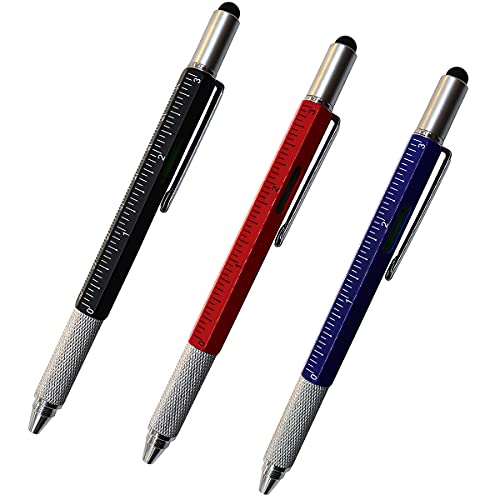 EastyGold Screwdriver Pen Multitool Pen Touch Screen Stylus Ballpoint Tech Tool Pen Gadgets Ruler Level Metal Hexagon Pen for Men Office Outdoor Supplies 3 Pack
