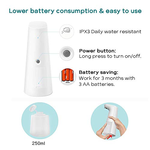 LAOPAO Soap Dispenser, Automatic Foaming Soap Dispenser Hand Free Countertop Soap Dspensers 240ml Touchless Soap Pump for Kitchen & Bathroom Xmas Gift White - Image 3