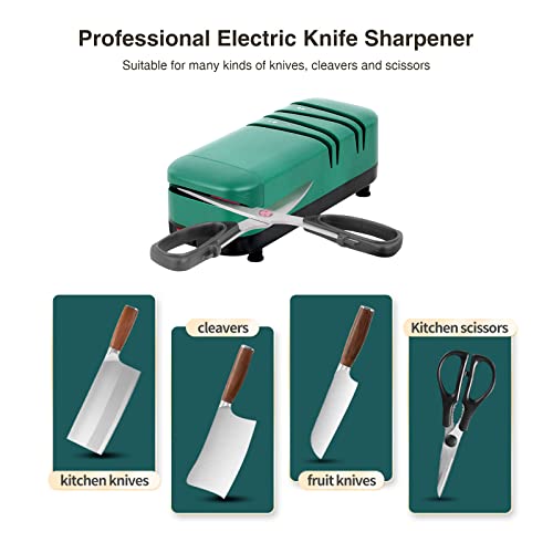Electric Knife Sharpener, Professional Knife Sharpener for Home, 2 Stages for Kitchen Knives Quick Sharpening & Polishing, with Scissors Sharpening, Green - Image 4