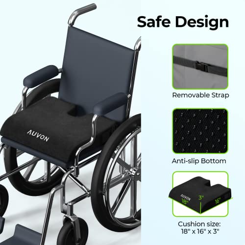 AUVON Wheelchair Seat Cushions (18"x16"x3") for Sciatica, Back, Coccyx, Pressure Sore and Ulcer Pain Relief, Memory Foam Pressure Relief Cushion with Removable Strap, Breathable & Waterproof Fabric - Image 6