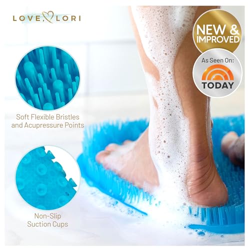 Love, Lori Foot, Back Scrubber for Shower – Premium Silicone Shower Foot Scrubber Mat – Bathroom Accessories Apartment Essentials (Blue) - Image 3