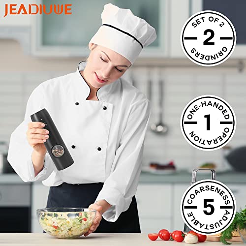 Electric Salt and Pepper Grinder Set of 2, Automatic Pepper Mill,USB Rechargeable, Adjustable Coarseness, One-handed Operation, Ceramic Burr, Refillable, Auto Grinders with Charging Base LED Light - Image 7